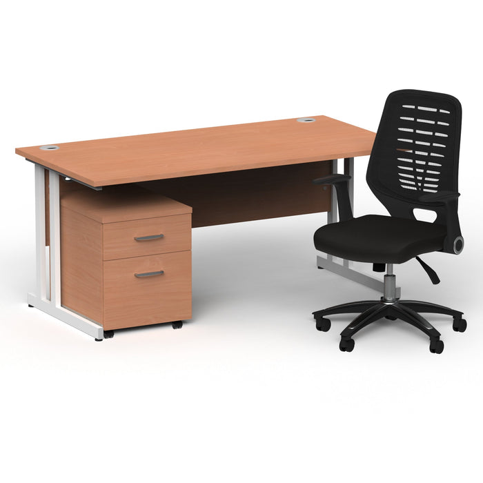 Impulse 1600mm Cantilever Straight Desk With Mobile Pedestal and Relay Black Back Operator Chair Impulse Bundles Dynamic Office Solutions Beech White 2