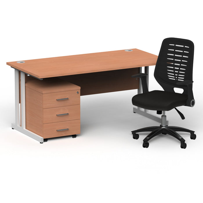 Impulse 1600mm Cantilever Straight Desk With Mobile Pedestal and Relay Black Back Operator Chair Impulse Bundles Dynamic Office Solutions Beech White 3