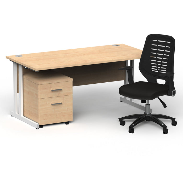 Impulse 1600mm Cantilever Straight Desk With Mobile Pedestal and Relay Black Back Operator Chair Impulse Bundles Dynamic Office Solutions Maple White 2