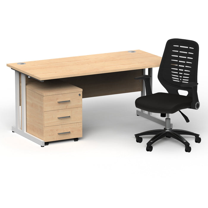 Impulse 1600mm Cantilever Straight Desk With Mobile Pedestal and Relay Black Back Operator Chair Impulse Bundles Dynamic Office Solutions Maple White 3