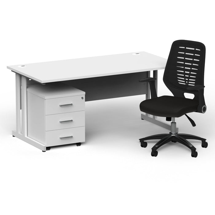 Impulse 1600mm Cantilever Straight Desk With Mobile Pedestal and Relay Black Back Operator Chair Impulse Bundles Dynamic Office Solutions White White 3