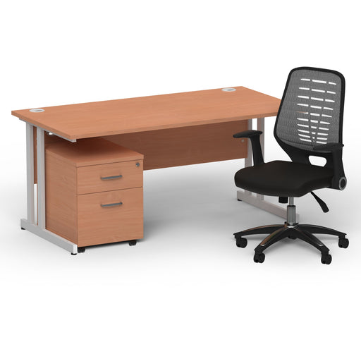 Impulse 1600mm Cantilever Straight Desk With Mobile Pedestal and Relay Silver Back Operator Chair Impulse Bundles Dynamic Office Solutions Beech Silver 2