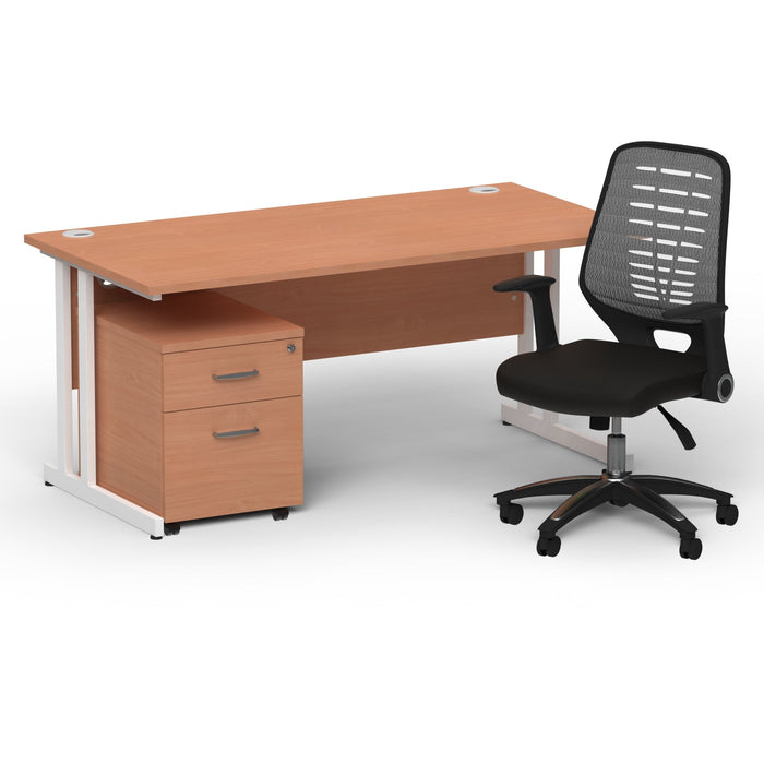 Impulse 1600mm Cantilever Straight Desk With Mobile Pedestal and Relay Silver Back Operator Chair Impulse Bundles Dynamic Office Solutions Beech White 2