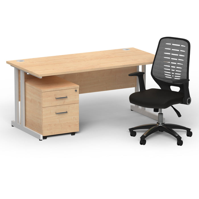 Impulse 1600mm Cantilever Straight Desk With Mobile Pedestal and Relay Silver Back Operator Chair Impulse Bundles Dynamic Office Solutions Maple Silver 2