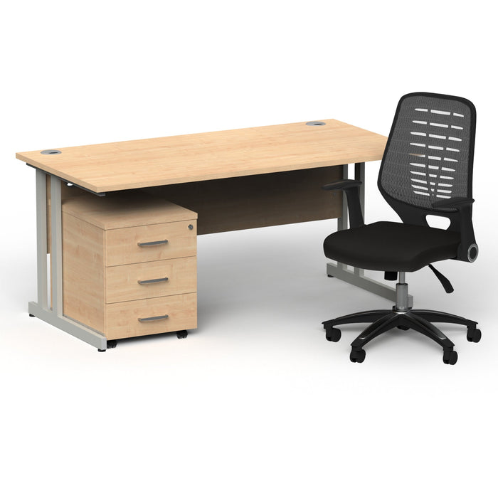 Impulse 1600mm Cantilever Straight Desk With Mobile Pedestal and Relay Silver Back Operator Chair Impulse Bundles Dynamic Office Solutions Maple Silver 3