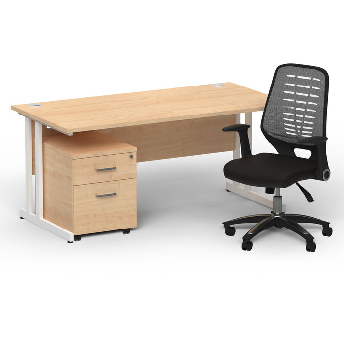 Impulse 1600mm Cantilever Straight Desk With Mobile Pedestal and Relay Silver Back Operator Chair Impulse Bundles Dynamic Office Solutions Maple White 2