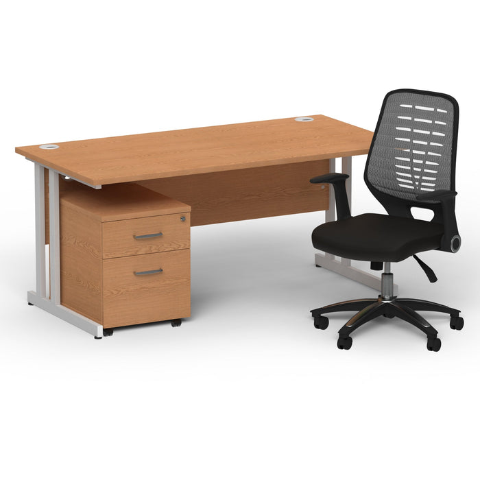 Impulse 1600mm Cantilever Straight Desk With Mobile Pedestal and Relay Silver Back Operator Chair Impulse Bundles Dynamic Office Solutions Oak Silver 2