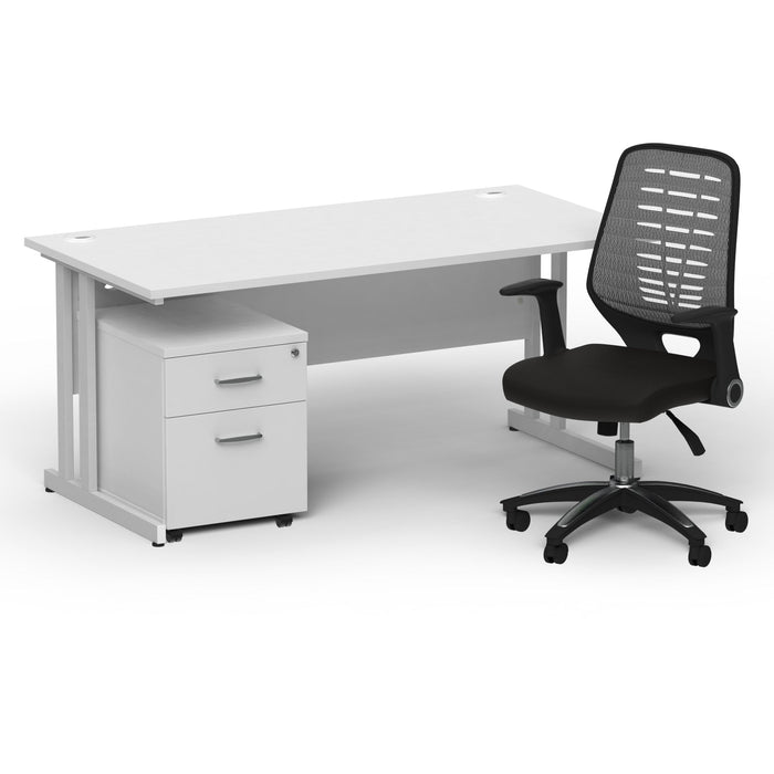 Impulse 1600mm Cantilever Straight Desk With Mobile Pedestal and Relay Silver Back Operator Chair Impulse Bundles Dynamic Office Solutions White Silver 2