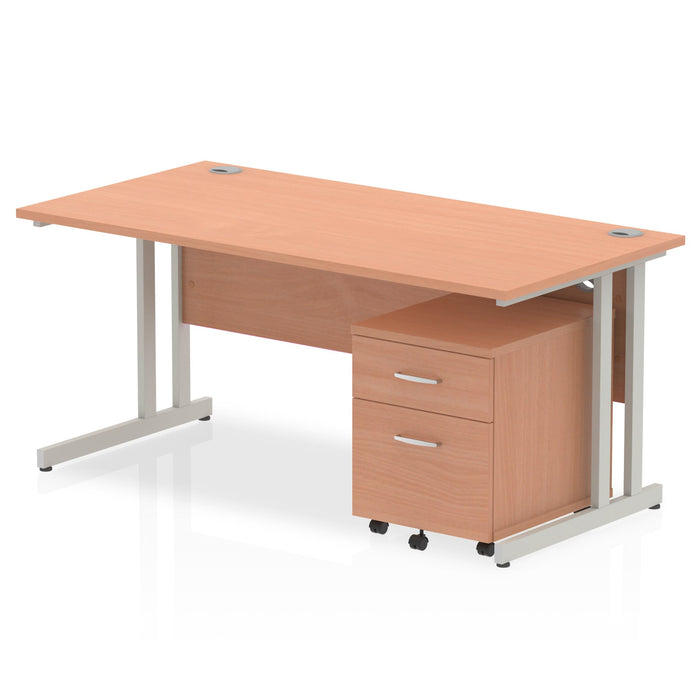 Impulse 1600mm Cantilever Straight Desk With Mobile Pedestal Workstations Dynamic Office Solutions Beech 2 Drawer Silver