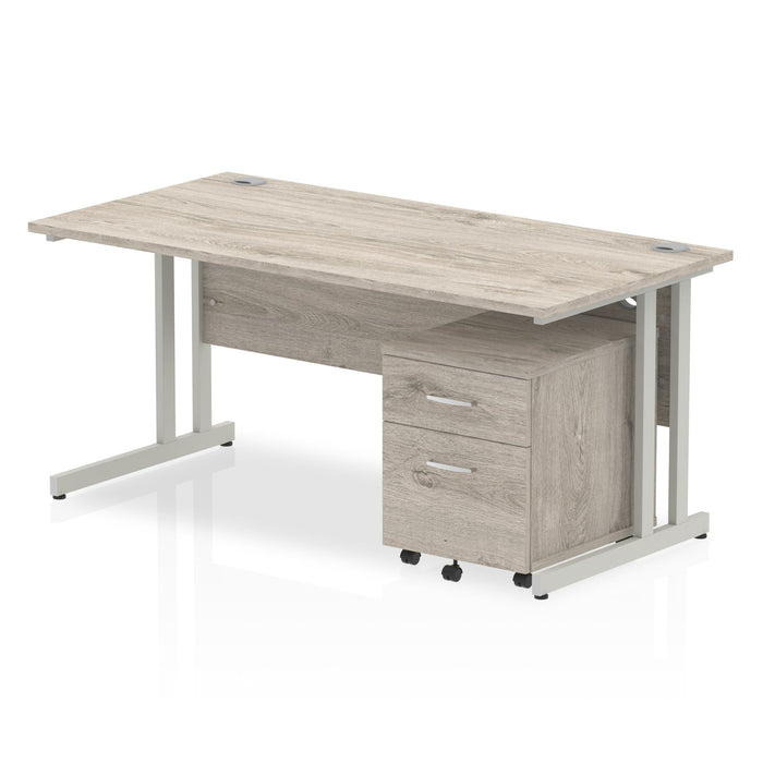 Impulse 1600mm Cantilever Straight Desk With Mobile Pedestal Workstations Dynamic Office Solutions Grey Oak 2 Drawer Silver