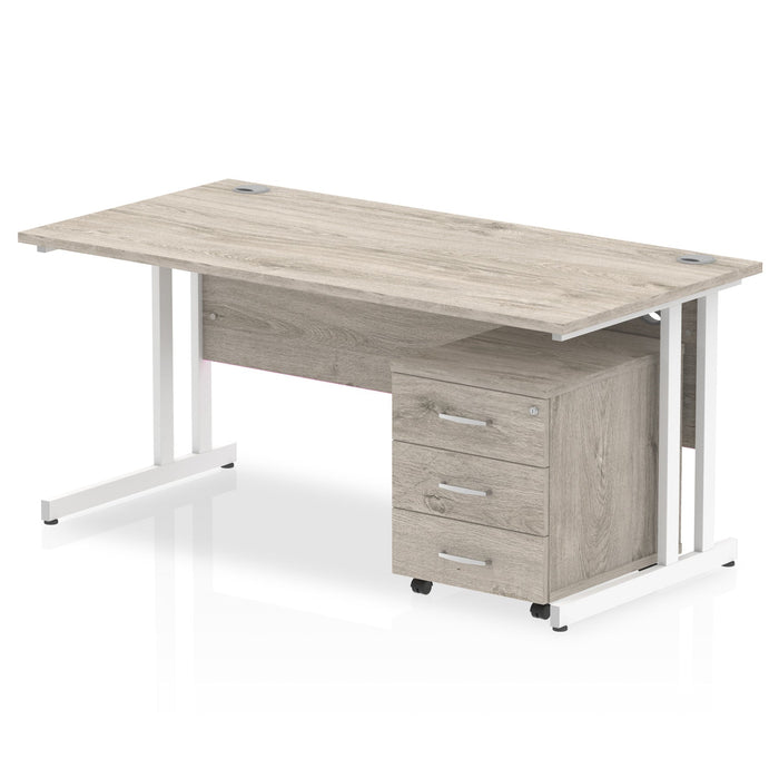 Impulse 1600mm Cantilever Straight Desk With Mobile Pedestal Workstations Dynamic Office Solutions Grey Oak 3 Drawer White