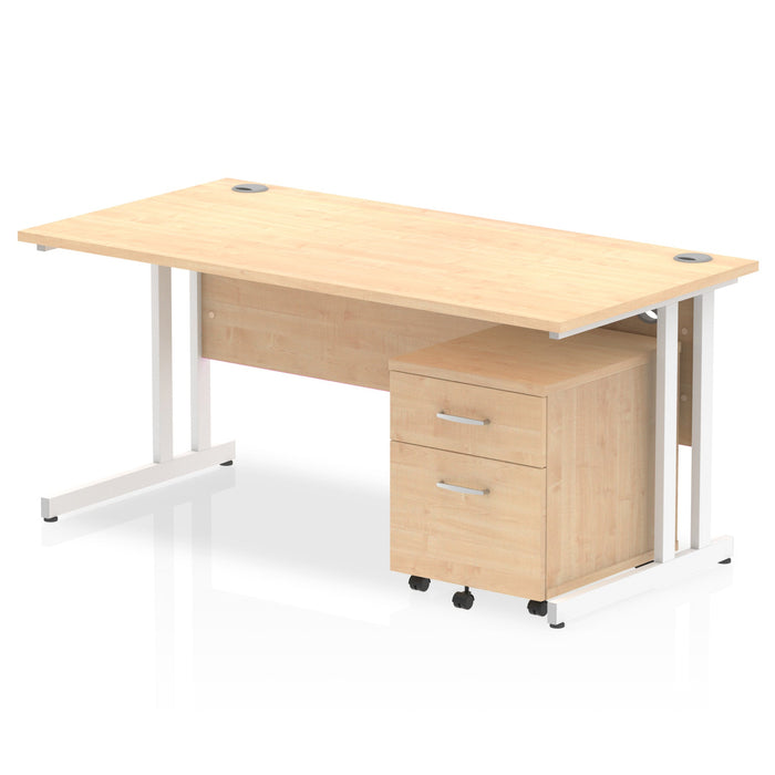 Impulse 1600mm Cantilever Straight Desk With Mobile Pedestal Workstations Dynamic Office Solutions Maple 2 Drawer White