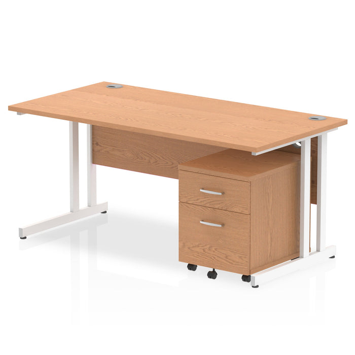 Impulse 1600mm Cantilever Straight Desk With Mobile Pedestal Workstations Dynamic Office Solutions Oak 2 Drawer White