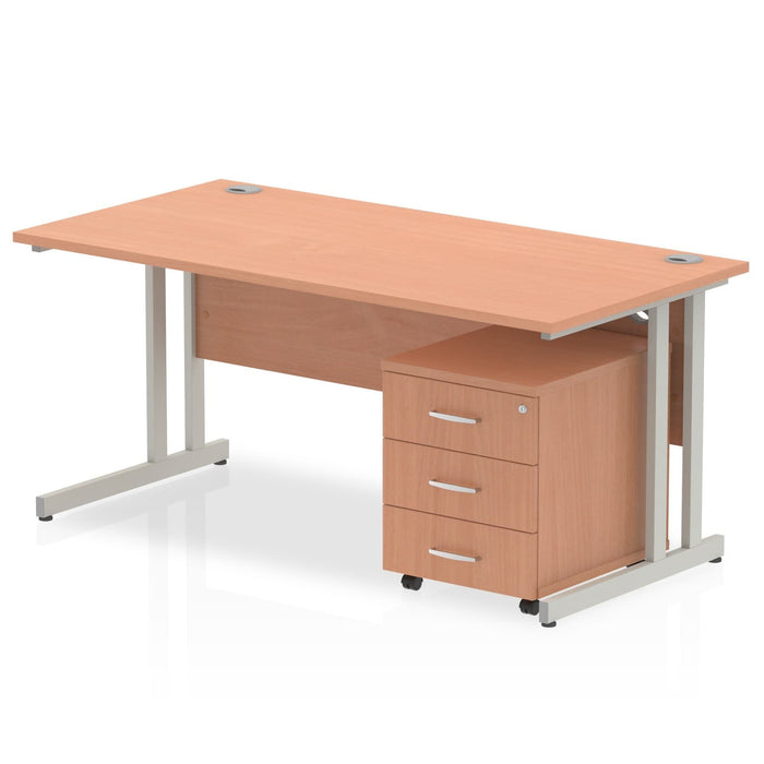 Impulse 1600mm Cantilever Straight Desk With Mobile Pedestal Workstations Dynamic Office Solutions Oak 3 Drawer Silver