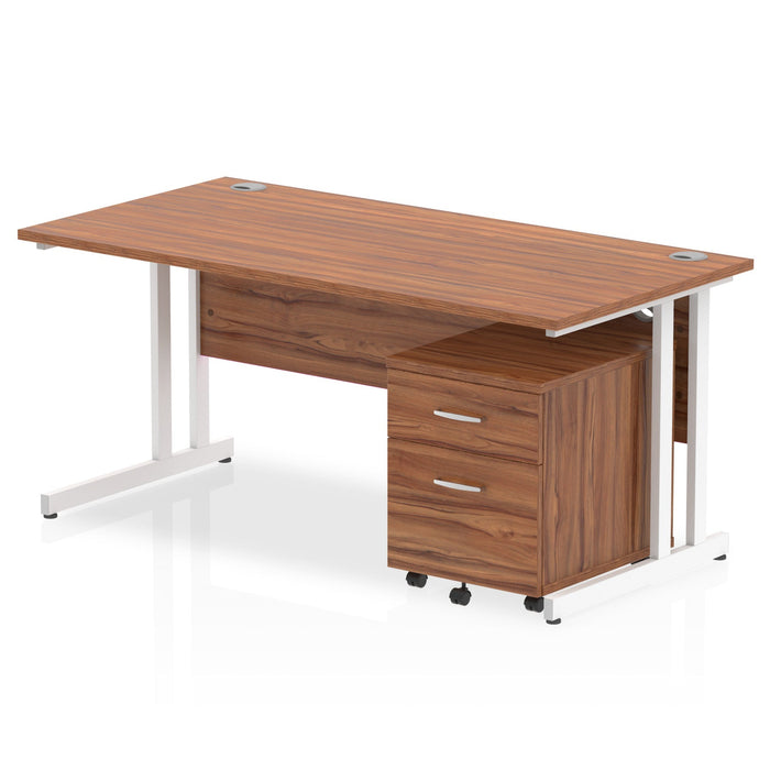 Impulse 1600mm Cantilever Straight Desk With Mobile Pedestal Workstations Dynamic Office Solutions Walnut 2 Drawer White