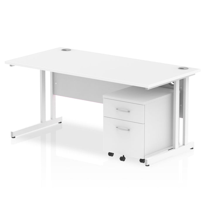 Impulse 1600mm Cantilever Straight Desk With Mobile Pedestal Workstations Dynamic Office Solutions White 2 Drawer White