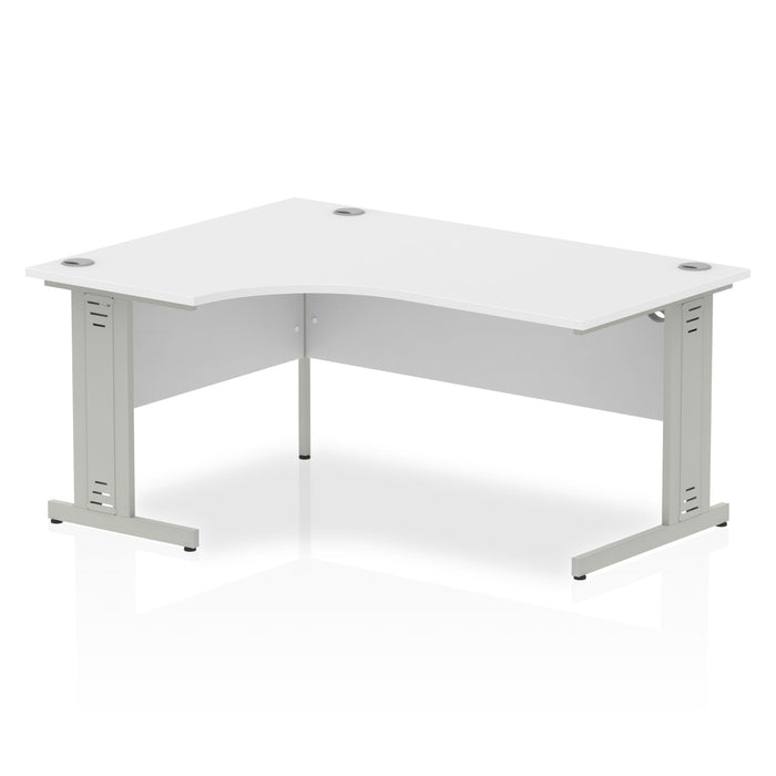 Impulse 1600mm Left Crescent Desk Cable Managed Leg Corner Desks Dynamic Office Solutions White Silver 