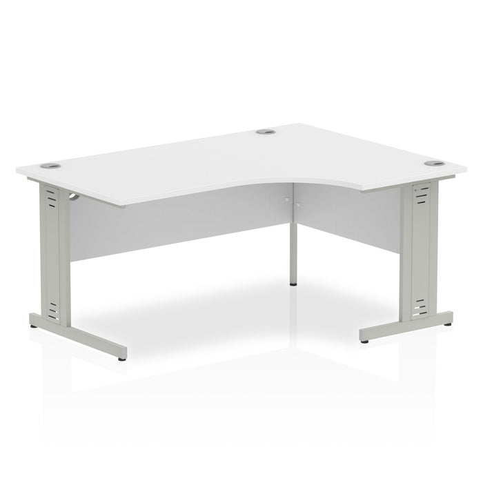 Impulse 1600mm Right Crescent Desk Cable Managed Leg Desks Dynamic Office Solutions White Silver 