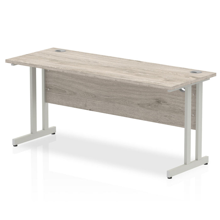 Impulse 1600mm Slimline Desk Cantilever Leg Desks Dynamic Office Solutions Grey Oak Silver 