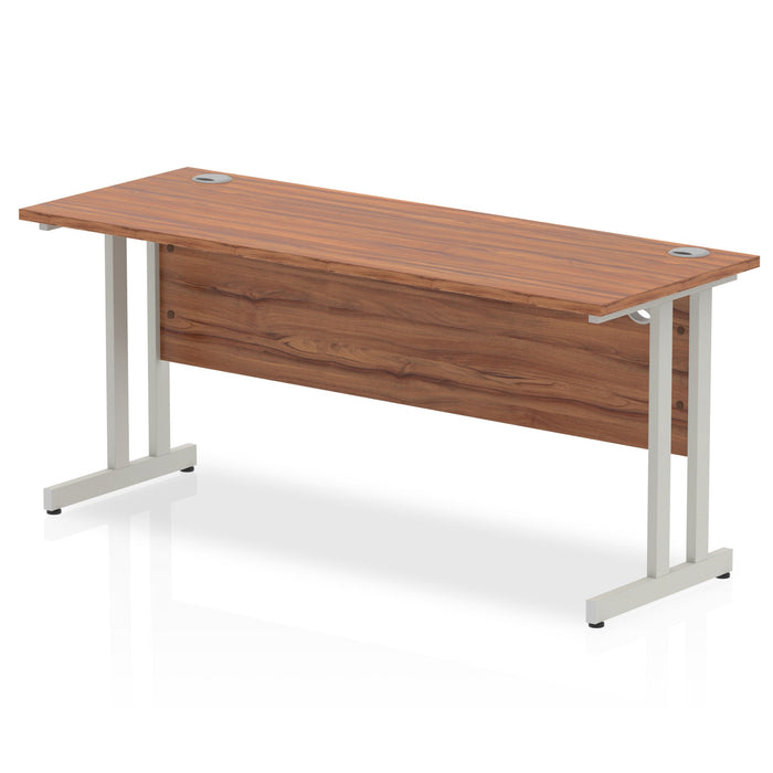 Impulse 1600mm Slimline Desk Cantilever Leg Desks Dynamic Office Solutions Walnut Silver 
