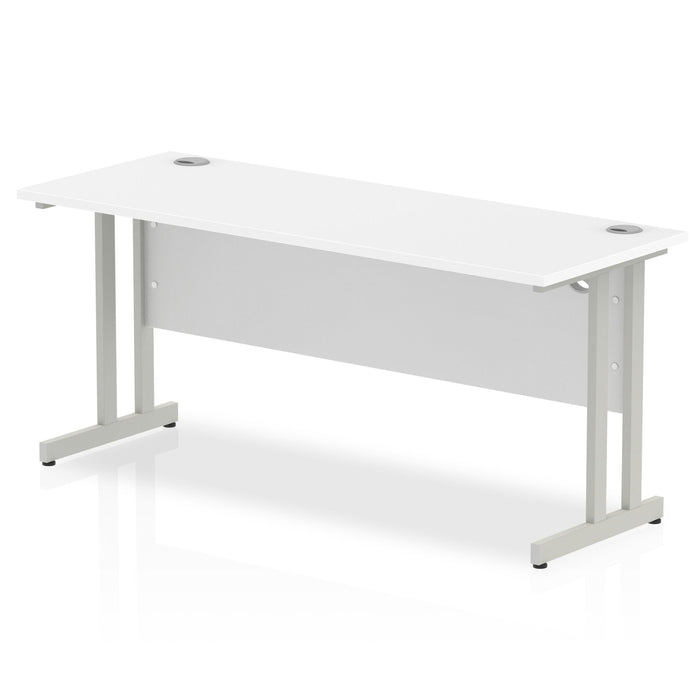 Impulse 1600mm Slimline Desk Cantilever Leg Desks Dynamic Office Solutions White Silver 