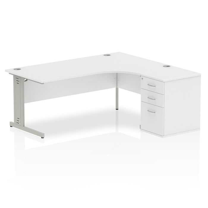 Impulse 1800mm Cable Managed Right Crescent Desk Workstation Workstations Dynamic Office Solutions White 600 Pedestal Silver