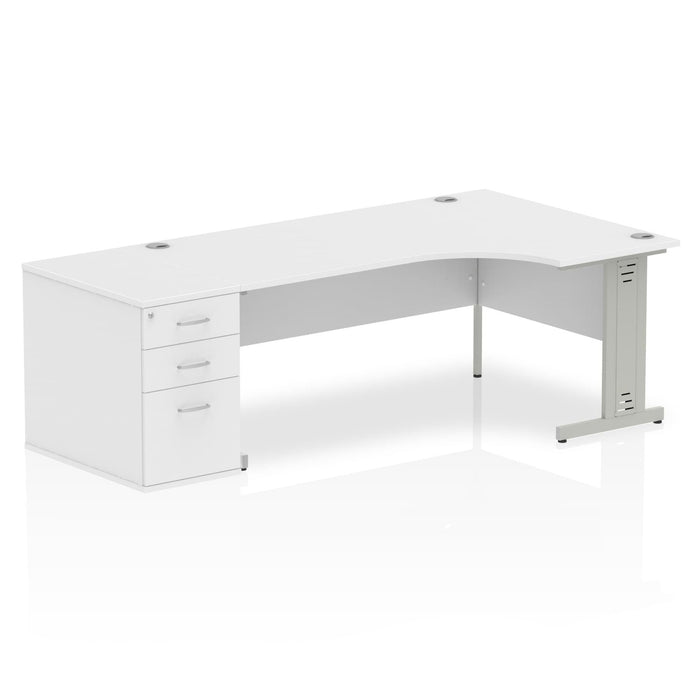 Impulse 1800mm Cable Managed Right Crescent Desk Workstation Workstations Dynamic Office Solutions White 800 Pedestal Silver