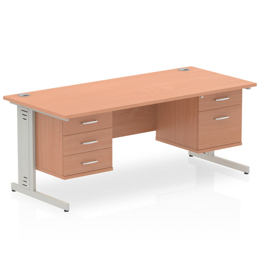 Impulse 1800mm Cable Managed Straight Desk With Fixed Pedestal Workstations Dynamic Office Solutions BEECH 2 Drawer & 3 Drawer Silver