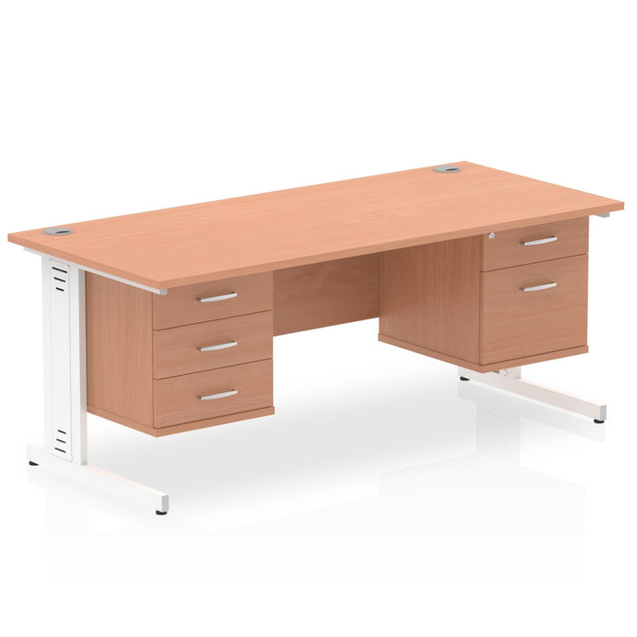 Impulse 1800mm Cable Managed Straight Desk With Fixed Pedestal Workstations Dynamic Office Solutions BEECH 2 Drawer & 3 Drawer White