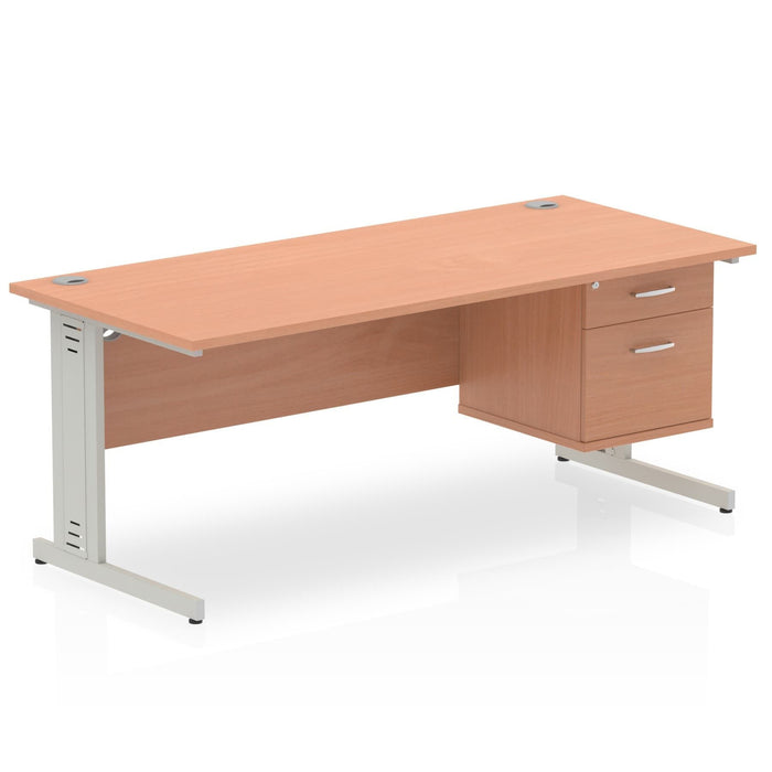Impulse 1800mm Cable Managed Straight Desk With Fixed Pedestal Workstations Dynamic Office Solutions BEECH 2 Drawer Silver