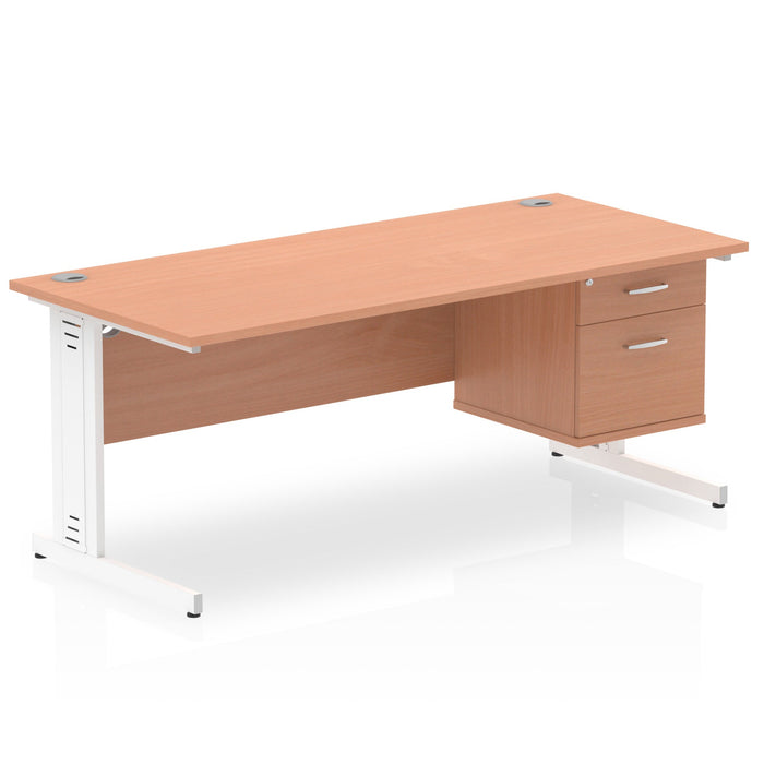 Impulse 1800mm Cable Managed Straight Desk With Fixed Pedestal Workstations Dynamic Office Solutions BEECH 2 Drawer White