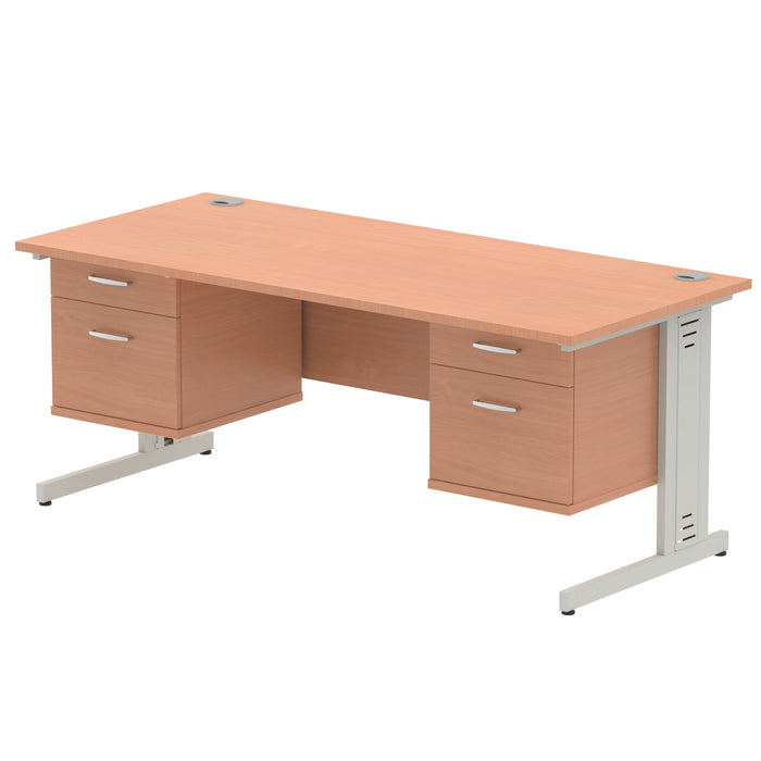Impulse 1800mm Cable Managed Straight Desk With Fixed Pedestal Workstations Dynamic Office Solutions BEECH 2 Drawer x2 Silver