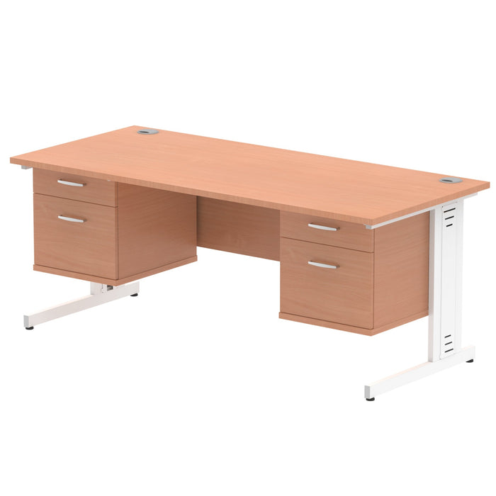 Impulse 1800mm Cable Managed Straight Desk With Fixed Pedestal Workstations Dynamic Office Solutions BEECH 2 Drawer x2 White
