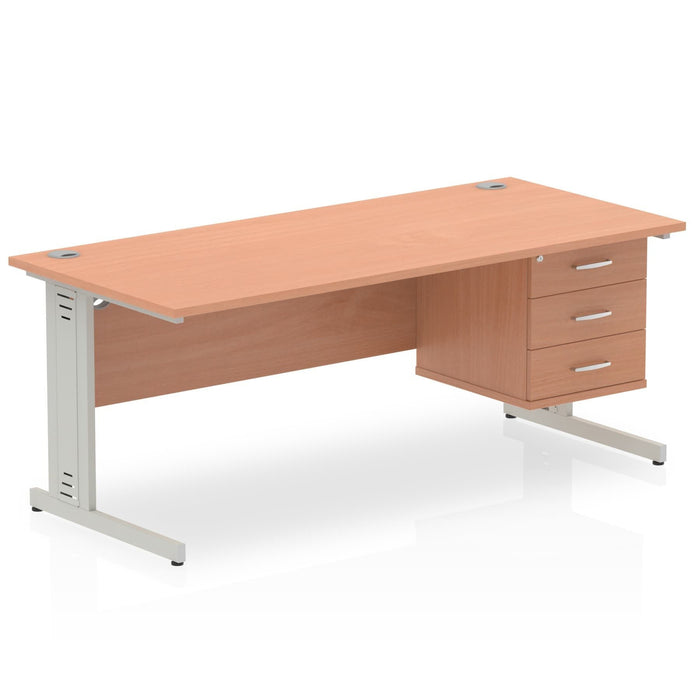 Impulse 1800mm Cable Managed Straight Desk With Fixed Pedestal Workstations Dynamic Office Solutions BEECH 3 Drawer Silver