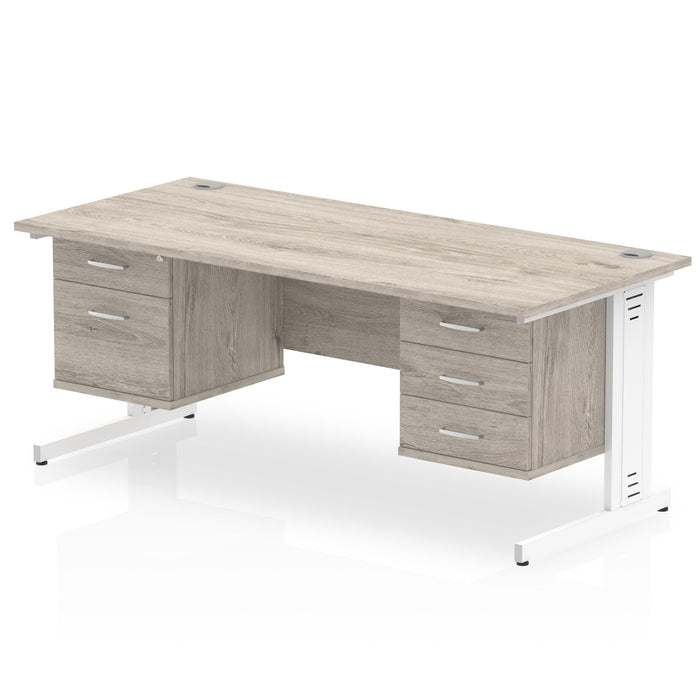Impulse 1800mm Cable Managed Straight Desk With Fixed Pedestal Workstations Dynamic Office Solutions Grey Oak 2 Drawer & 3 Drawer White