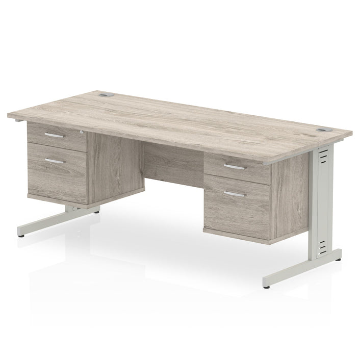 Impulse 1800mm Cable Managed Straight Desk With Fixed Pedestal Workstations Dynamic Office Solutions Grey Oak 2 Drawer x2 Silver