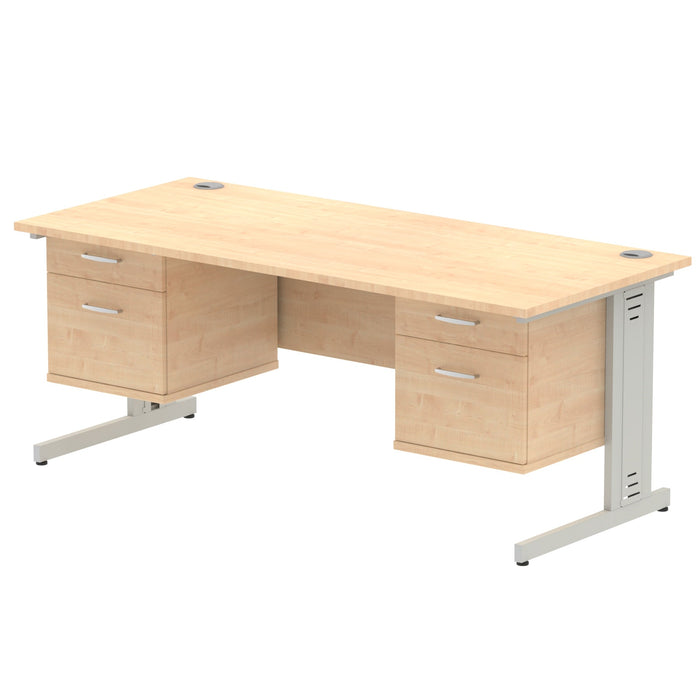 Impulse 1800mm Cable Managed Straight Desk With Fixed Pedestal Workstations Dynamic Office Solutions MAPLE 2 Drawer x2 Silver
