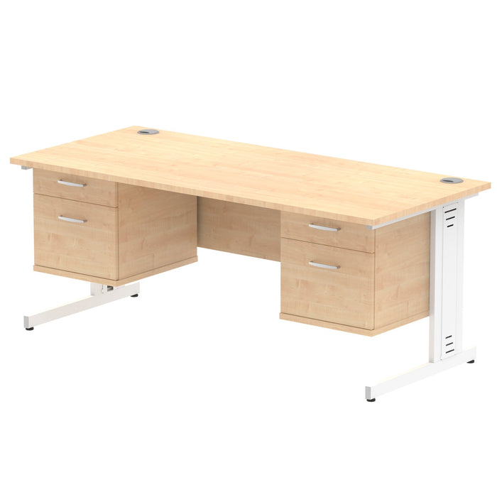 Impulse 1800mm Cable Managed Straight Desk With Fixed Pedestal Workstations Dynamic Office Solutions MAPLE 2 Drawer x2 White