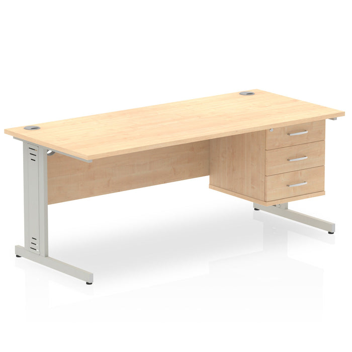 Impulse 1800mm Cable Managed Straight Desk With Fixed Pedestal Workstations Dynamic Office Solutions MAPLE 3 Drawer Silver