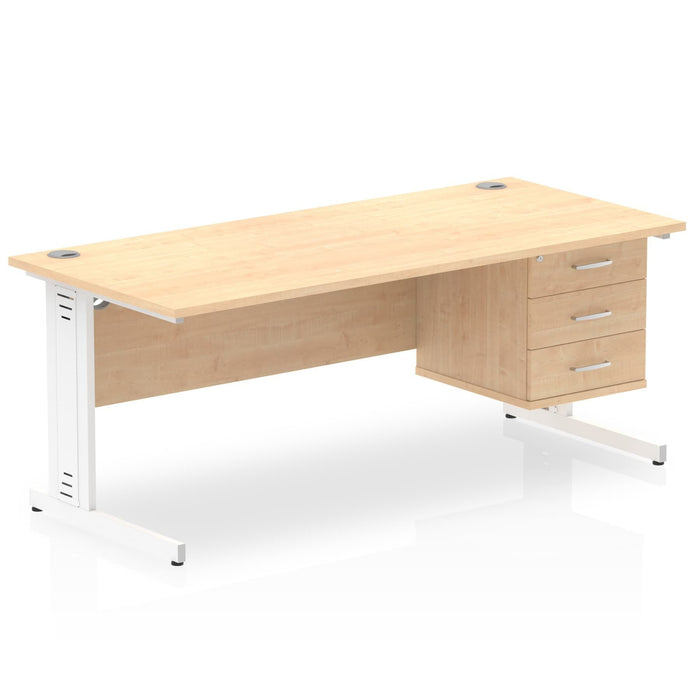 Impulse 1800mm Cable Managed Straight Desk With Fixed Pedestal Workstations Dynamic Office Solutions MAPLE 3 Drawer White