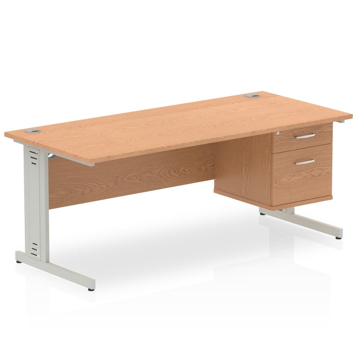 Impulse 1800mm Cable Managed Straight Desk With Fixed Pedestal Workstations Dynamic Office Solutions OAK 2 Drawer Silver