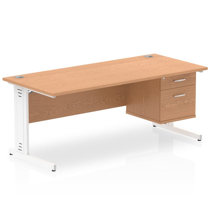 Impulse 1800mm Cable Managed Straight Desk With Fixed Pedestal Workstations Dynamic Office Solutions OAK 2 Drawer White