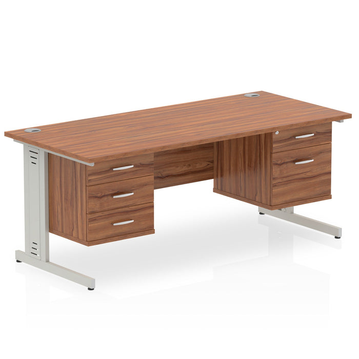 Impulse 1800mm Cable Managed Straight Desk With Fixed Pedestal Workstations Dynamic Office Solutions WALNUT 2 Drawer & 3 Drawer Silver