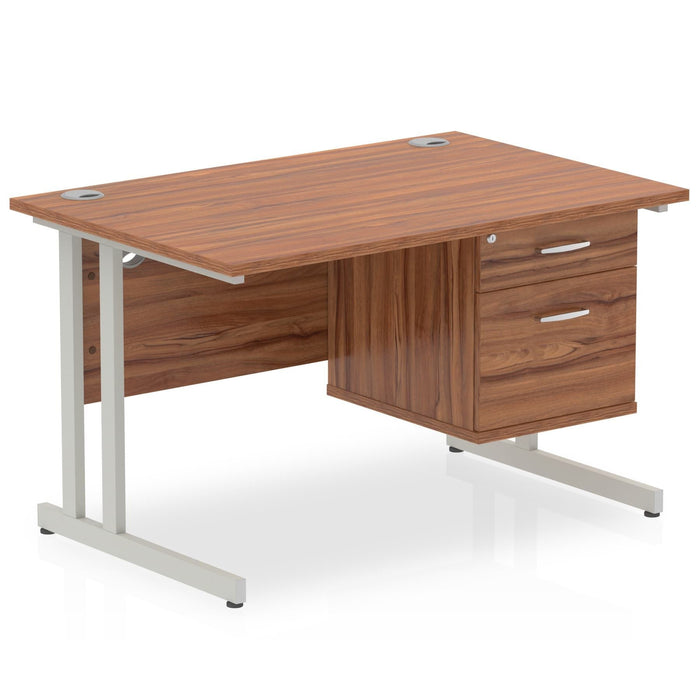 Impulse 1800mm Cable Managed Straight Desk With Fixed Pedestal Workstations Dynamic Office Solutions WALNUT 2 Drawer Silver