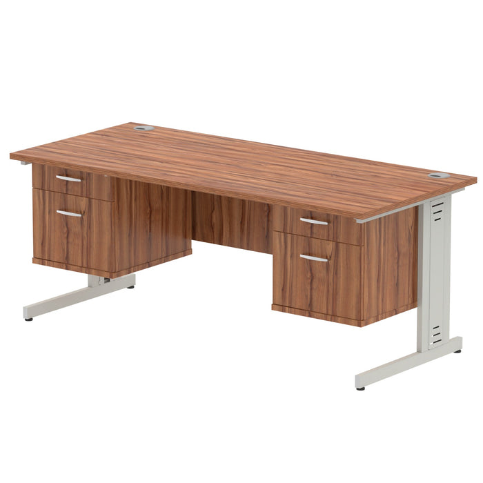Impulse 1800mm Cable Managed Straight Desk With Fixed Pedestal Workstations Dynamic Office Solutions WALNUT 2 Drawer x2 Silver