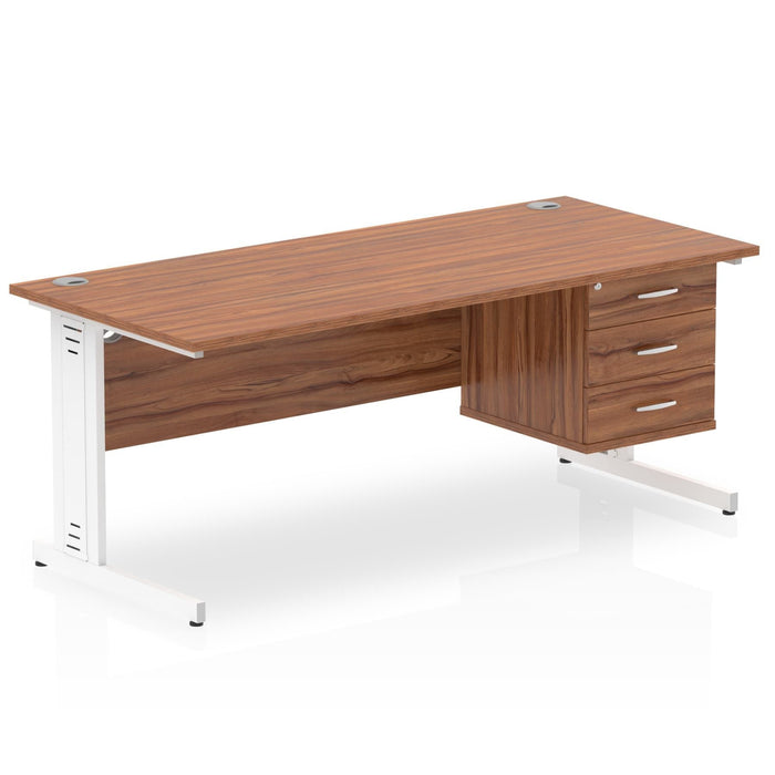 Impulse 1800mm Cable Managed Straight Desk With Fixed Pedestal Workstations Dynamic Office Solutions WALNUT 3 Drawer White