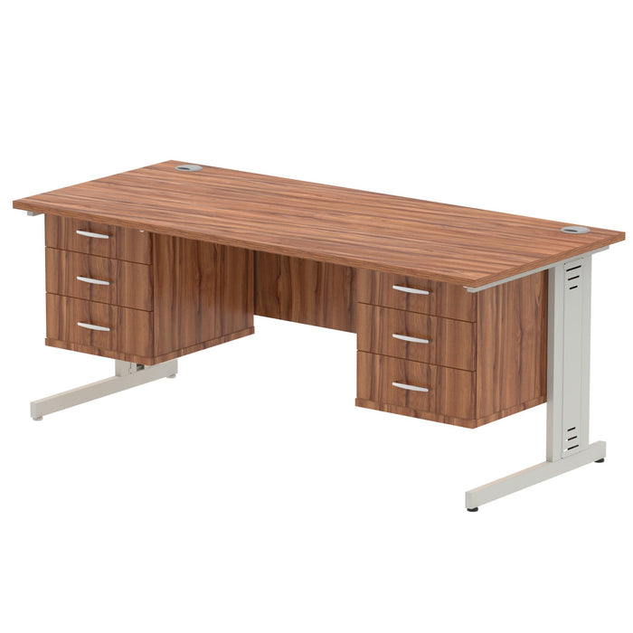 Impulse 1800mm Cable Managed Straight Desk With Fixed Pedestal Workstations Dynamic Office Solutions WALNUT 3 Drawer x2 Silver