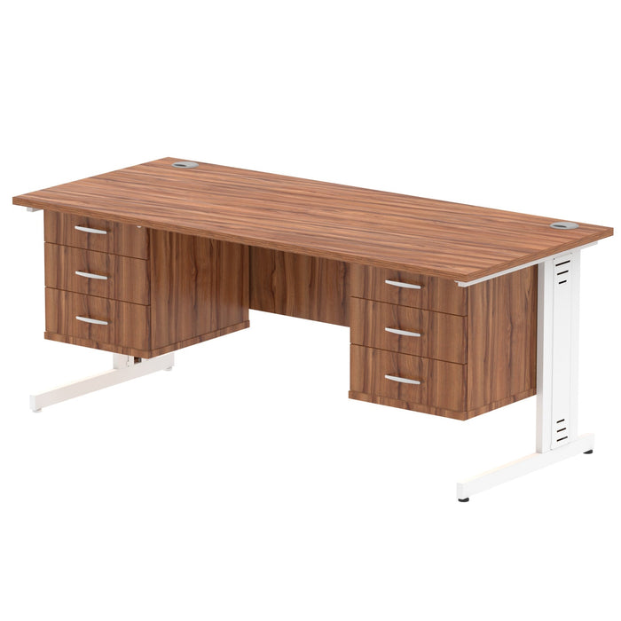 Impulse 1800mm Cable Managed Straight Desk With Fixed Pedestal Workstations Dynamic Office Solutions WALNUT 3 Drawer x2 White