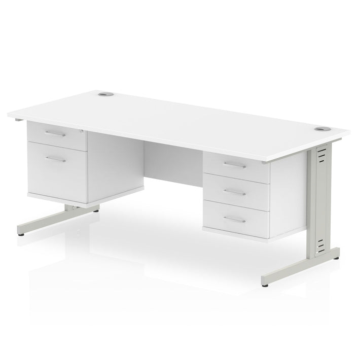 Impulse 1800mm Cable Managed Straight Desk With Fixed Pedestal Workstations Dynamic Office Solutions WHITE 2 Drawer & 3 Drawer Silver