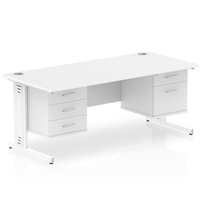 Impulse 1800mm Cable Managed Straight Desk With Fixed Pedestal Workstations Dynamic Office Solutions WHITE 2 Drawer & 3 Drawer White